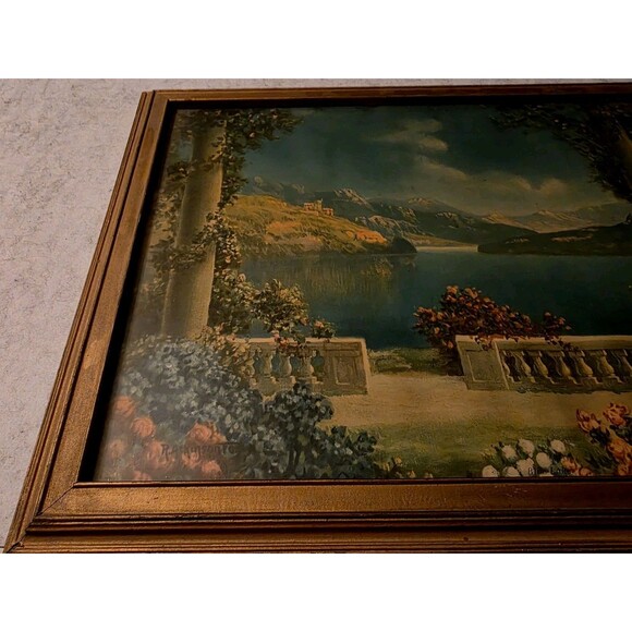 Vintage R.Atkinson Fox Print & Frame Art Deco 1920's Blue Lake - Picture 4 of 11